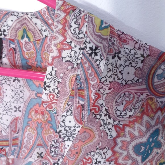 Mossimo pink Paisley print shear shirt top l blouse career office blouse large - Picture 3 of 5